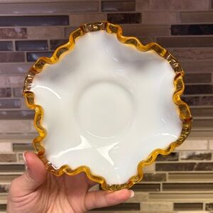 Fenton Vintage Gold Amber Crest Rudfled Edge Dish